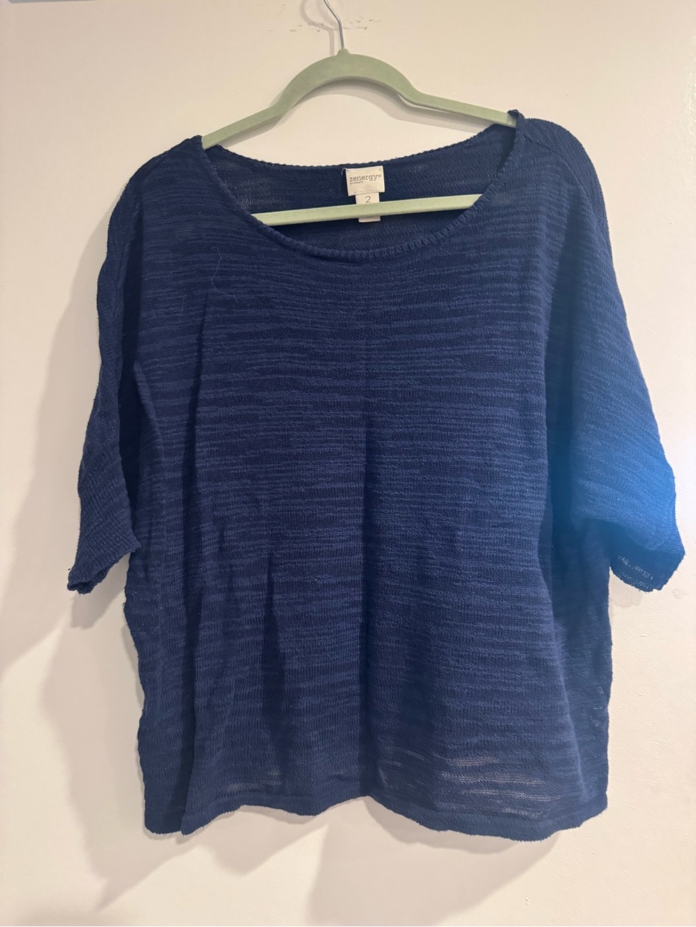 Chico's Navy Textured Scoop-Neck Short Sleeve Tunic